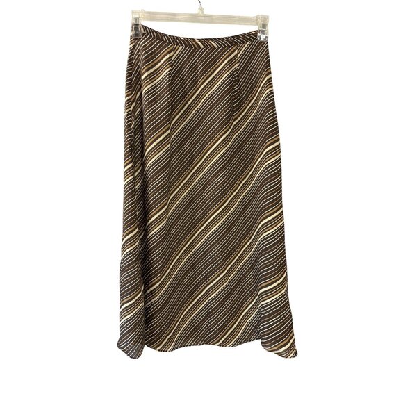Vintage Y2K Valerie Stevens Petite Neutral Striped Silk Maxi Skirt Size 2P - Picture 2 of 4